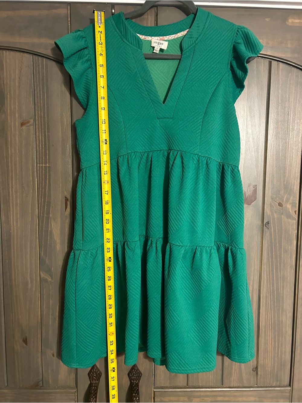Umgee Emerald Green Tiered V‑Neck Mini Dress